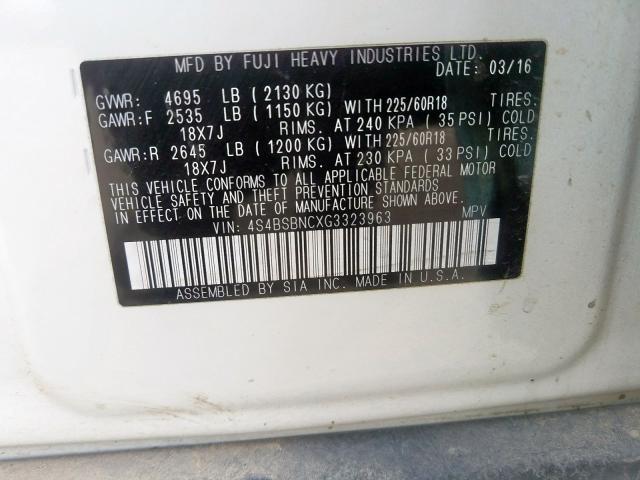 SUBARU OUTBACK 2.5I LIMITED 2016
