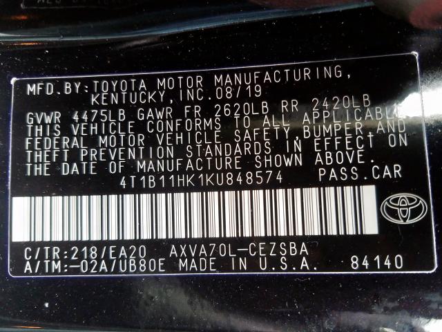 TOYOTA CAMRY L 2019