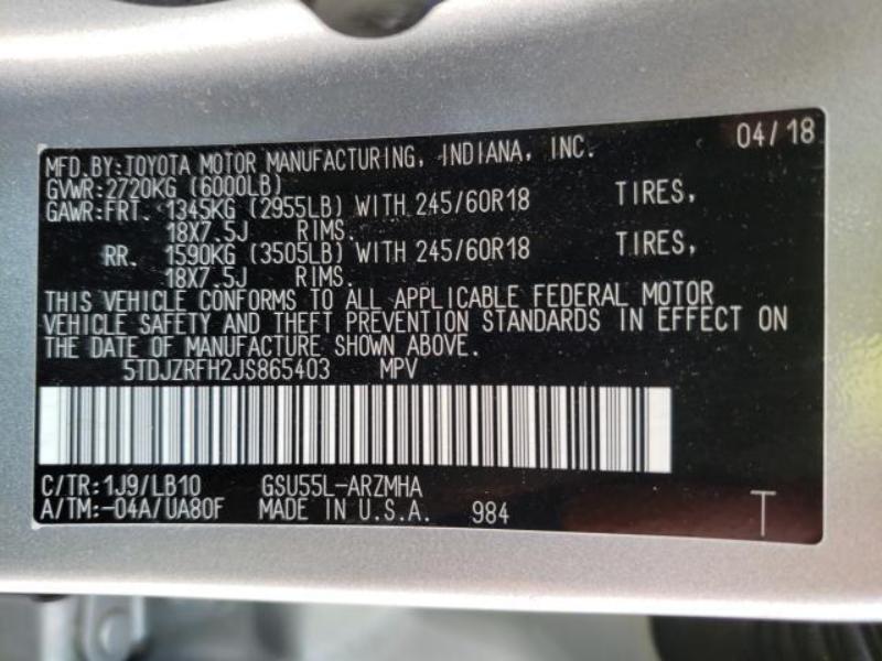 TOYOTA HIGHLANDER SE 2018